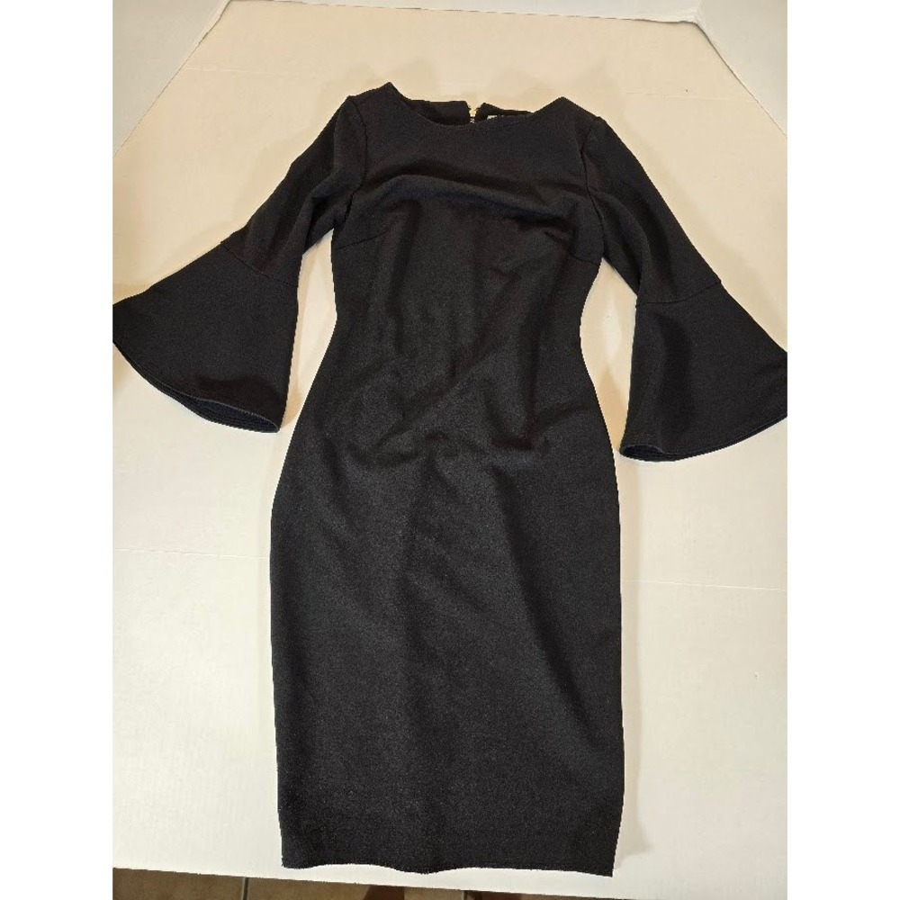 Calvin Klein Black Dress Women's 0P Bell Sleeve Sheath‎ Cocktail Career